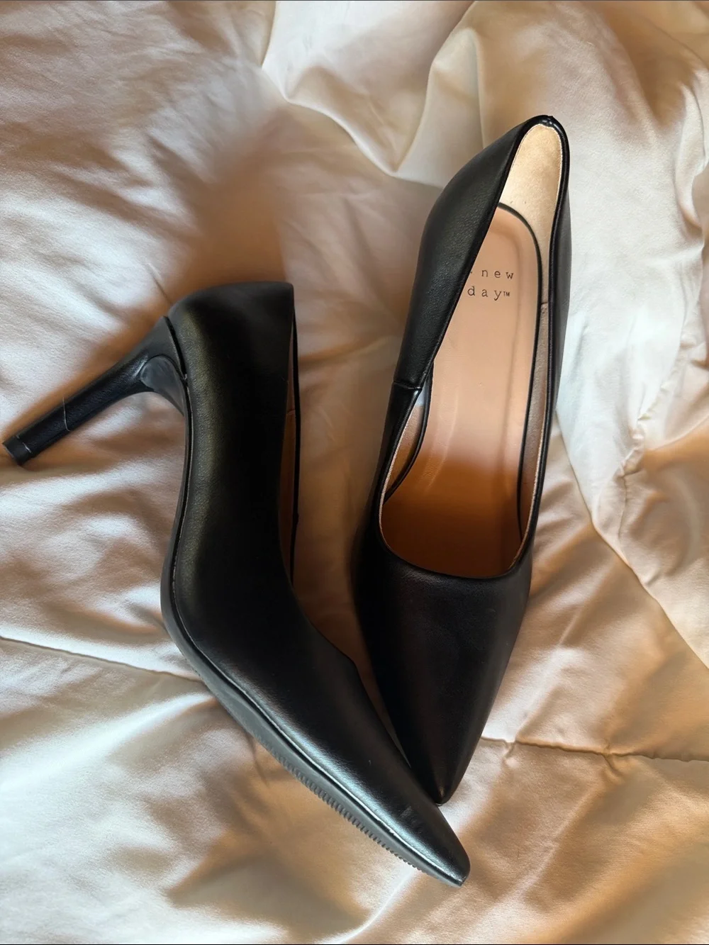 a new day Black Pointed Toe Leather Pumps
